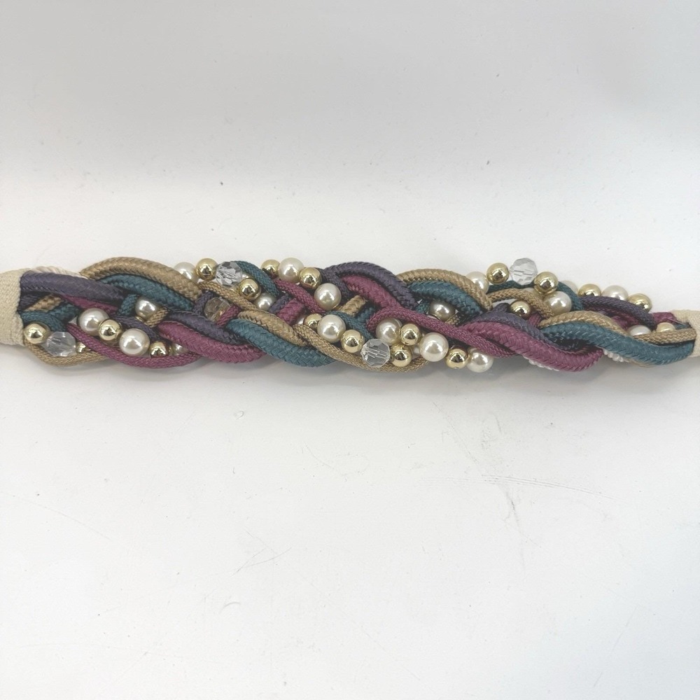 Vintage 80s Braided Rope Waist Belt Woven Purple Gold‎ Metallic Cord Retro Boho